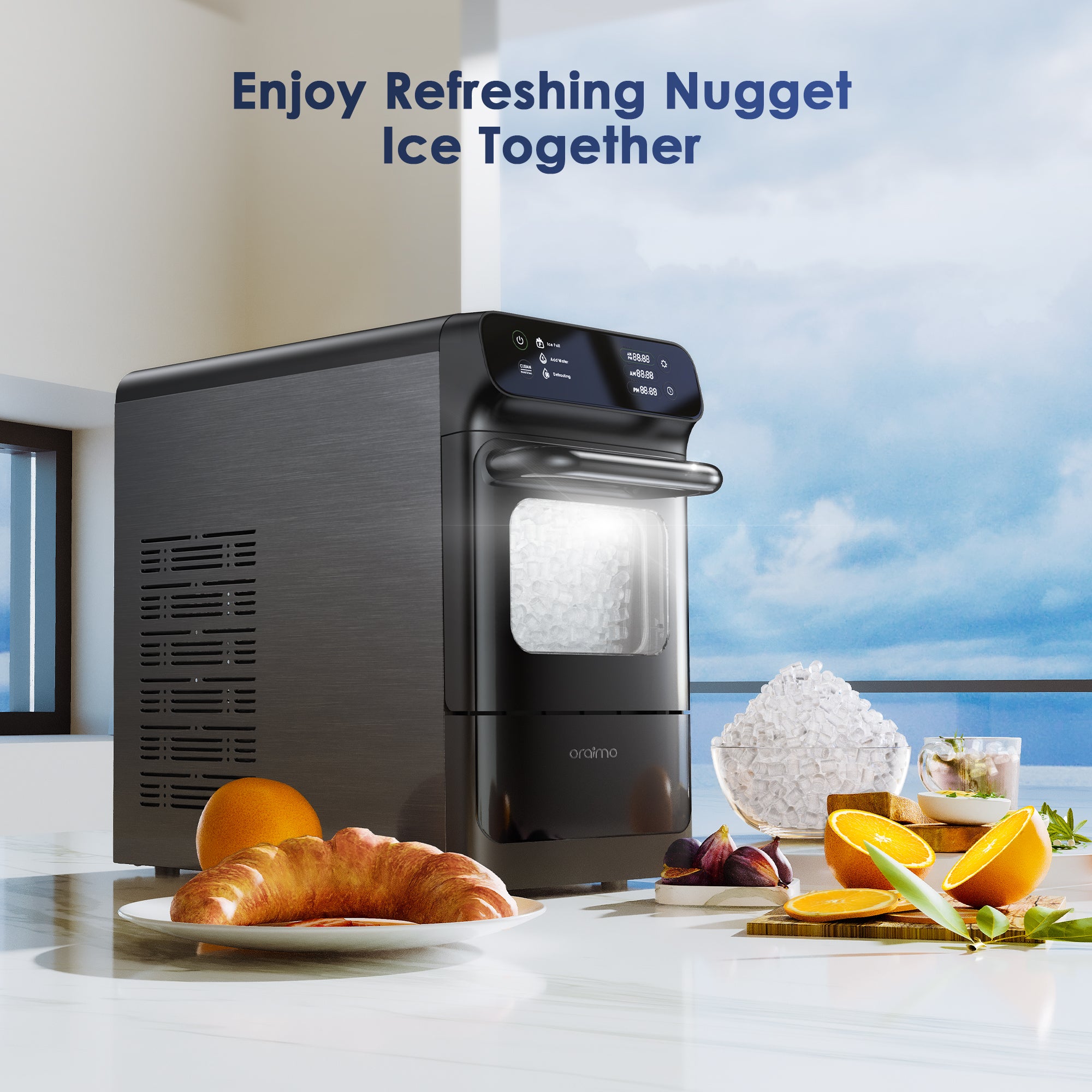 Oraimo Nugget Ice Maker, Ice Makers Countertop, 26 Lbs/Day Tooth-Friendly  Chewable Ice with Self-Cleaning, Auto Water Refill, Sonic Pebble Ice Machine