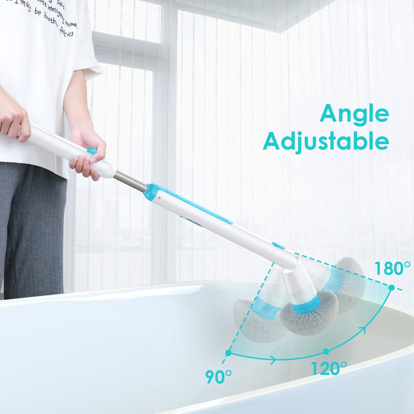  Oraimo Electric Spin Scrubber, Electric Bathroom Scrubber,  430RPM Cordless Shower Scrubber with Adjustable Extension Arm for Bathroom,  4 Replaceable Brushes for Bathtub, Grout, Tile, Wall, Floor, Sink : Health  & Household