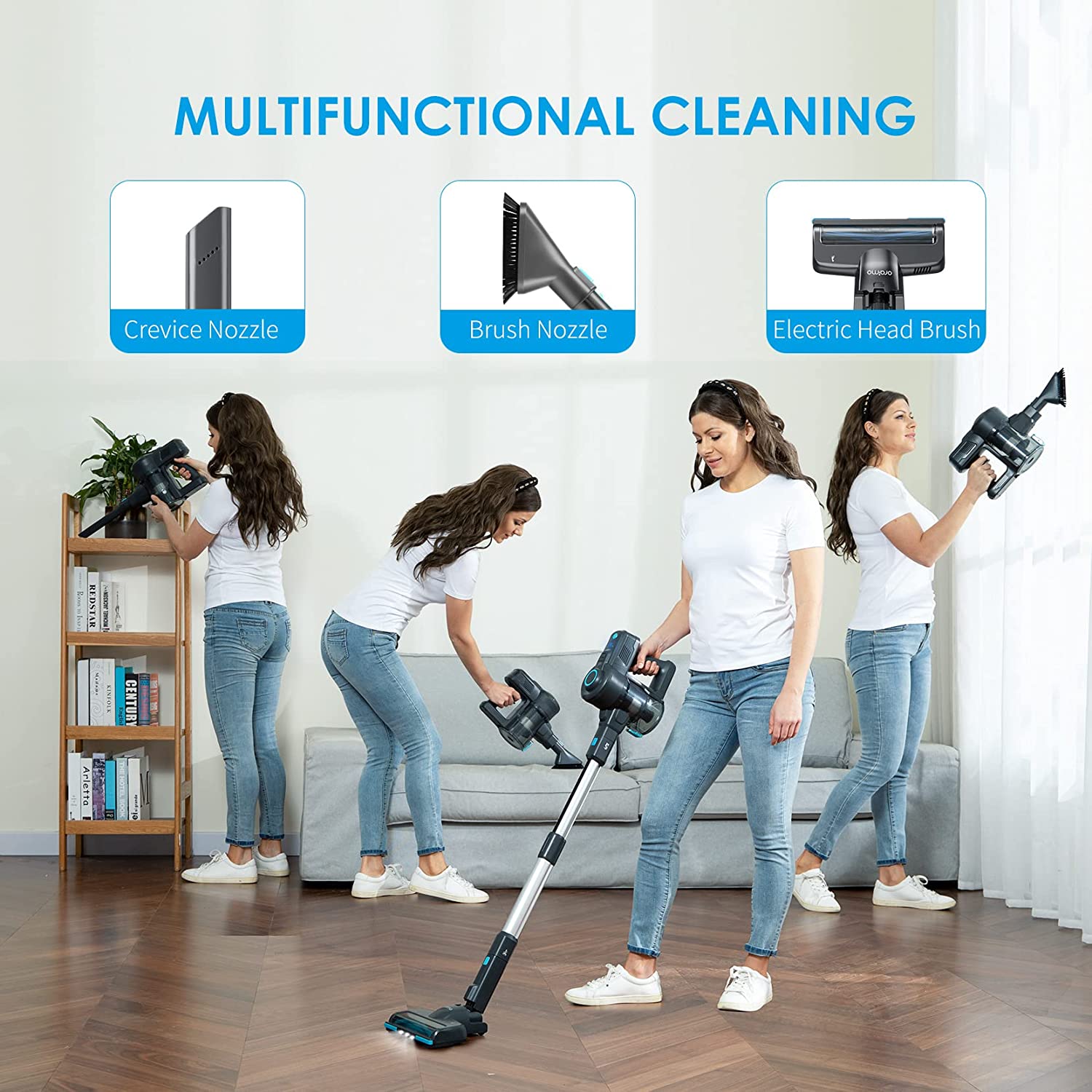  Oraimo Cordless Vacuum Cleaner, 6-in-1 Stick Vacuum with  2200mAh*6 Rechargeable Battery, Vacuum Cleaner for Home with Self-Standing,  Handheld Vacuum for Home Kitchen Hard Floor Carpet Pet Hair